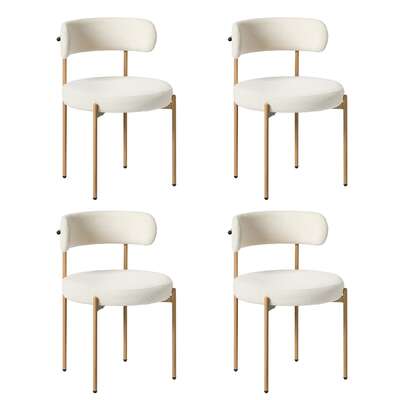 Boucle Dining Chair Kitchen Lounge Set 4 White Natural 51.5x51.5x77cm Metal Wood
