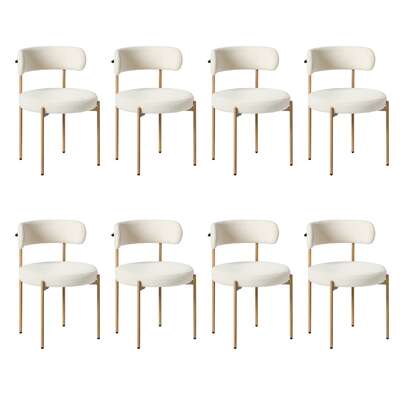 Boucle Dining Chair Kitchen Lounge Set 8 White Natural 51.5x51.5x77cm Metal Wood