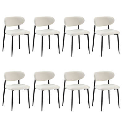 8x Dining Chairs Boucle Fabric Black&White
