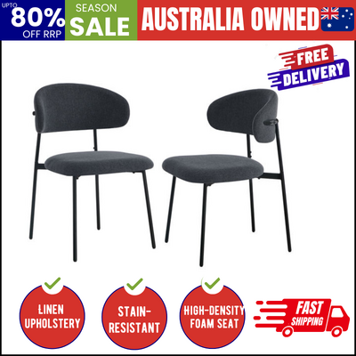 Dining Chair Linen Fabric Padded Seat Grey Modern Kitchen Furniture