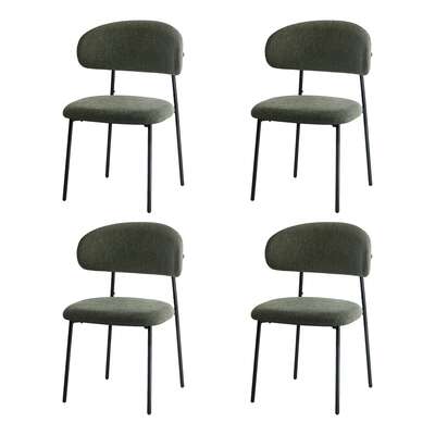 Dining Chair Set of 4 Green Linen Fabric with Contoured Foam Seat