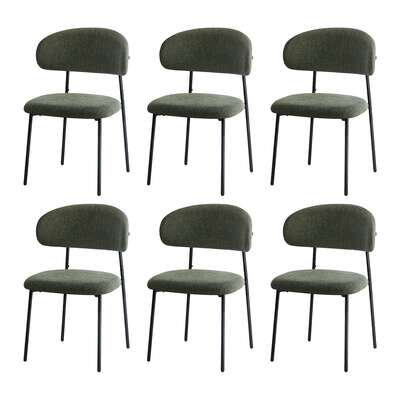 Dining Chair Set of 6 Green Linen Fabric with Contoured Foam Seat