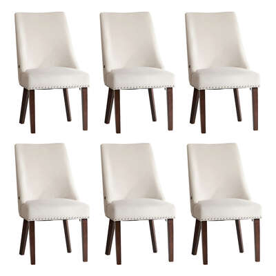 Dining Chair Set of 6 Beige Velvet with Winglet Padded Seat