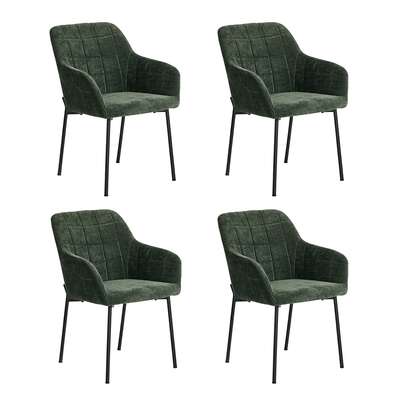 4x Dining Chairs Kitchen Armchairs Chenille Fabric Green