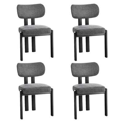 Dining Chair Set of 4 Grey Linen Fabric with Padded Foam Seat