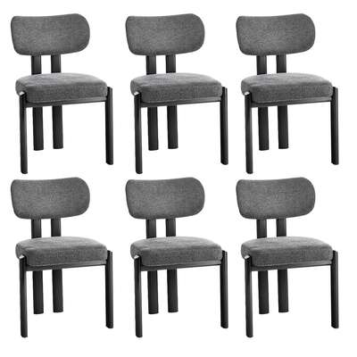 Dining Chair Set of 6 Grey Linen Fabric with Padded Foam Seat