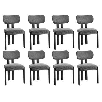Dining Chair Set of 8 Grey Linen Fabric with Padded Foam Seat