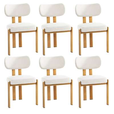 Dining Chair Set of 6 Beige Linen Fabric with Padded Foam Seat