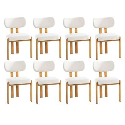 Dining Chair Set of 8 Beige Linen Fabric with Padded Foam Seat