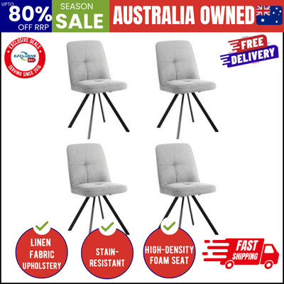 Dining Chair Set of 4 Grey Linen Fabric Padded Seat Accent