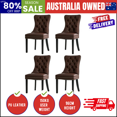 Dining Chair Upholstered French Tufted PU Leather Brown 4 Pack