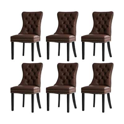 Dining Chair Upholstered French Tufted PU Leather Brown 6 Pack