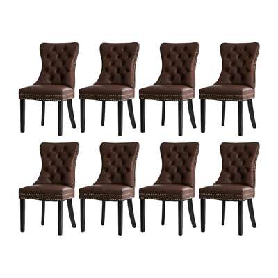 8x Dining Chair Upholstered French Tufted PU Leather Brown Dining Seating