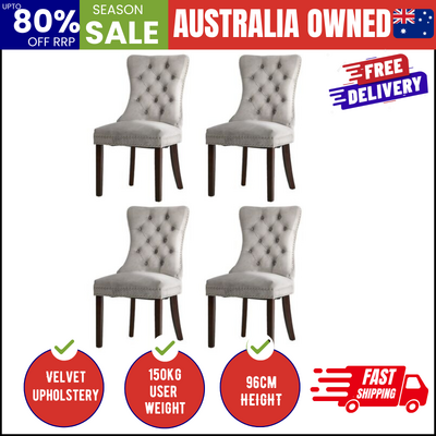 Velvet Dining Chair Upholstered French Tufted Light Grey 4 Pack
