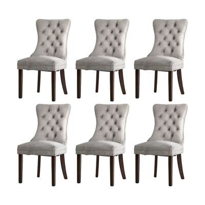 Velvet Dining Chair Upholstered French Tufted Light Grey 6 Pack
