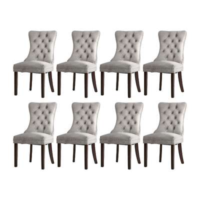 8x Velvet Dining Chair Upholstered French Tufted Light Grey Fabric Seating