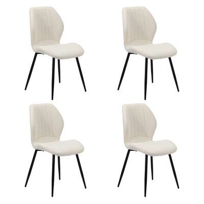 Set of 4 Dining Chairs Padded Seat Armless Boucle White