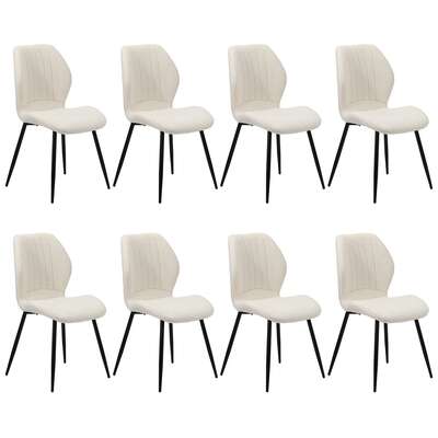 Set of 8 Dining Chairs Padded Seat Armless Boucle White
