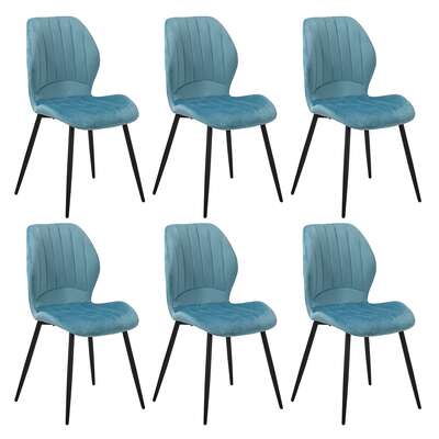 Set of 6 Dining Chairs Padded Seat Armless Velvet Blue