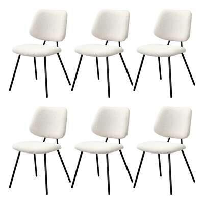 Set of 6 Vintage Retro Dining Chairs White Sherpa Padded Kitchen Chairs