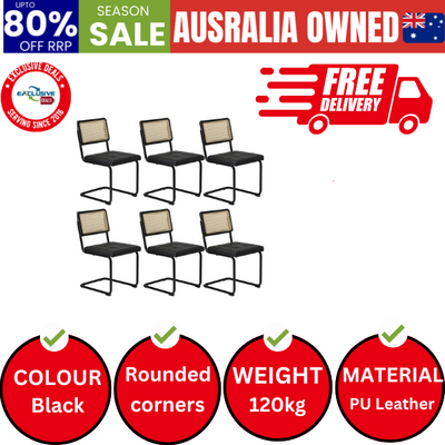 6x Rattan Dining Chair Cesca Replica Cantilever PU Leather