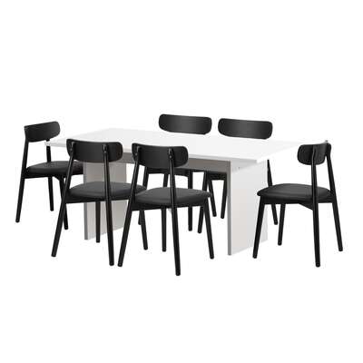 6-Seater Dining Table and Chairs Set Wooden Black for Kitchen or Dining Room