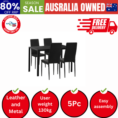 120cm Rectangle Dining Table with 4PCS Dining Chairs Wooden Black