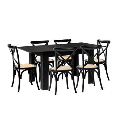 160cm Extendable Dining Table with 6PCS Dining Chairs Geometric Black