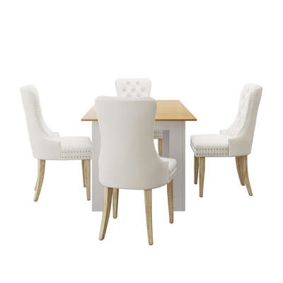 160cm Extendable Dining Table with 4PCS Chairs Velvet Beige