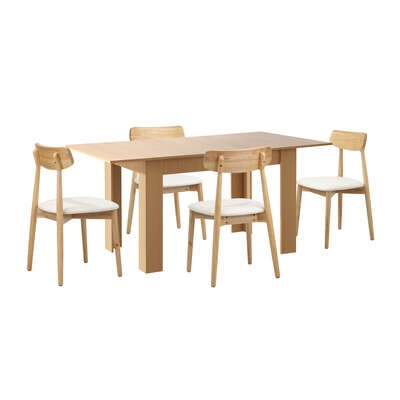 Extendable Dining Table with 4x Dining Chairs PU Leather Natural