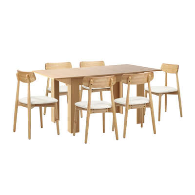 Extendable Dining Table with 6x Dining Chairs PU Leather Natural
