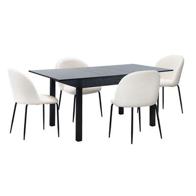5PC Modern Extendable Dining Table Set with Chairs Black & White