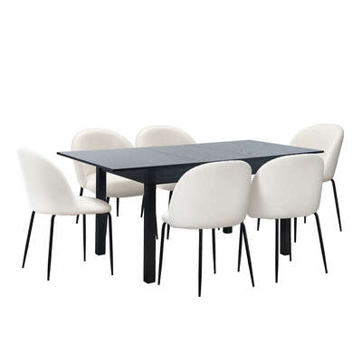 7PC Extendable Dining Table Set with Chairs Modern Black & White
