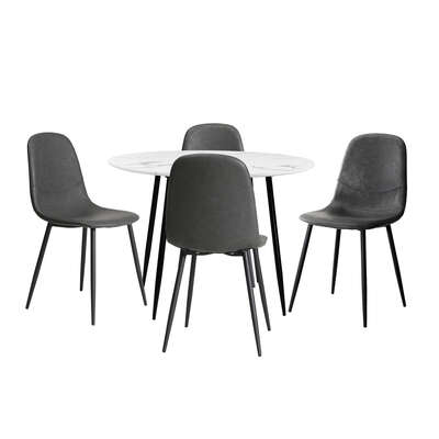 Round Dining Table & 4PCS Dining Chairs PU Grey