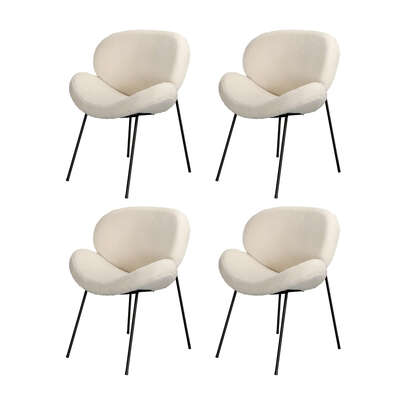 110cm Round Dining Table with 4PCS Chairs White Sherpa
