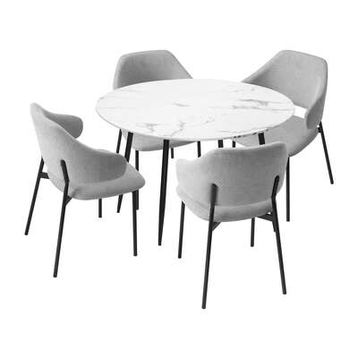 110cm Round Dining Table with 4PCS Chairs Fabric Grey