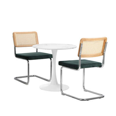 60cm Round Dining Table with 2PCS Dining Chairs Velvet Green