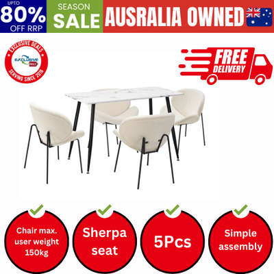 120cm Rectangle Dining Table with 4 Chairs Sherpa White