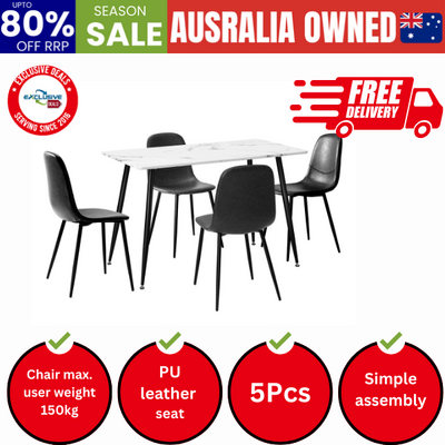 120cm Rectangle Dining Table with 4PCS Dining Chairs PU Grey