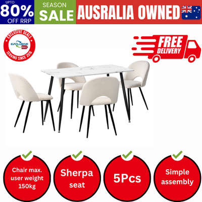 120cm Rectangle Dining Table with 4PCS Chairs Sherpa White