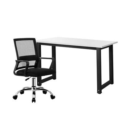 Home Office Desk and Chair Set Computer Table Study Workstation Black White