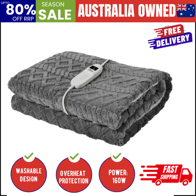 Heated Electric Throw Blanket Bedding Flannel & Sherpa Grey 160x130cm 9-Heat Levels
