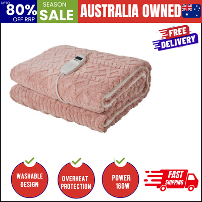 Heated Electric Throw Blanket Bedding Flannel & Sherpa Pink 160x130cm 9-Heat Levels