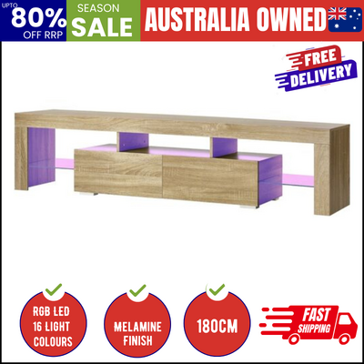 Entertainment Unit TV Cabinet With LED RGB Drawers Natural 180cm