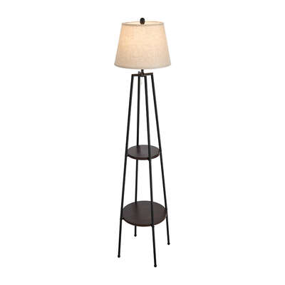 Floor Lamp With Fabric Shade Standing Light And Display Shelf Home Décor