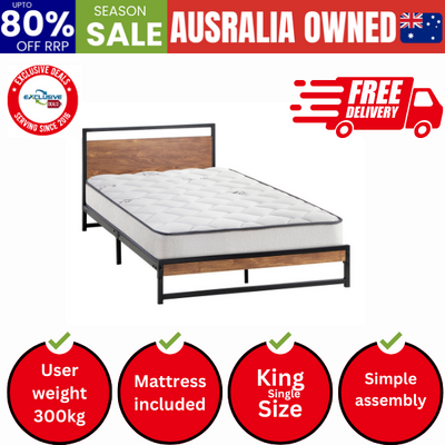 Metal Bed Frame King Single Beds Platform with Mattress