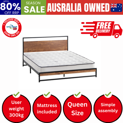 Metal Bed Frame Queen Size Beds Platform with Mattress