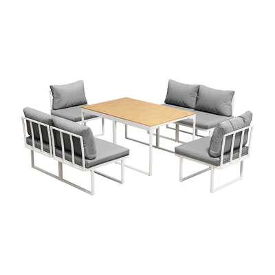 6 Seater Outdoor Dining Sofa Set with Cushions White
