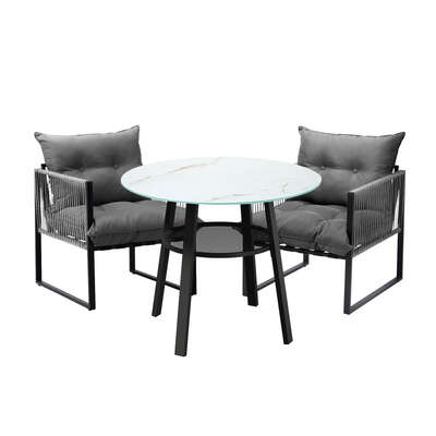 3PCS Outdoor Dining Set Round Table PE Wicker Chairs