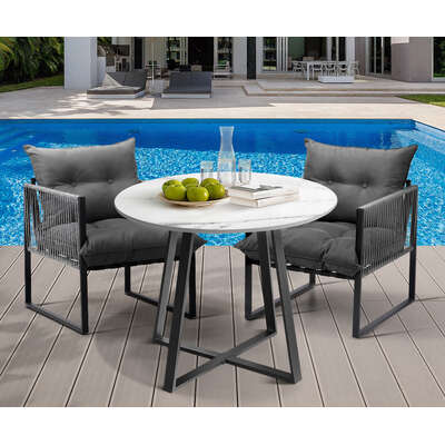 3PCS Outdoor Dining Set Round Table and Chairs with Cushions